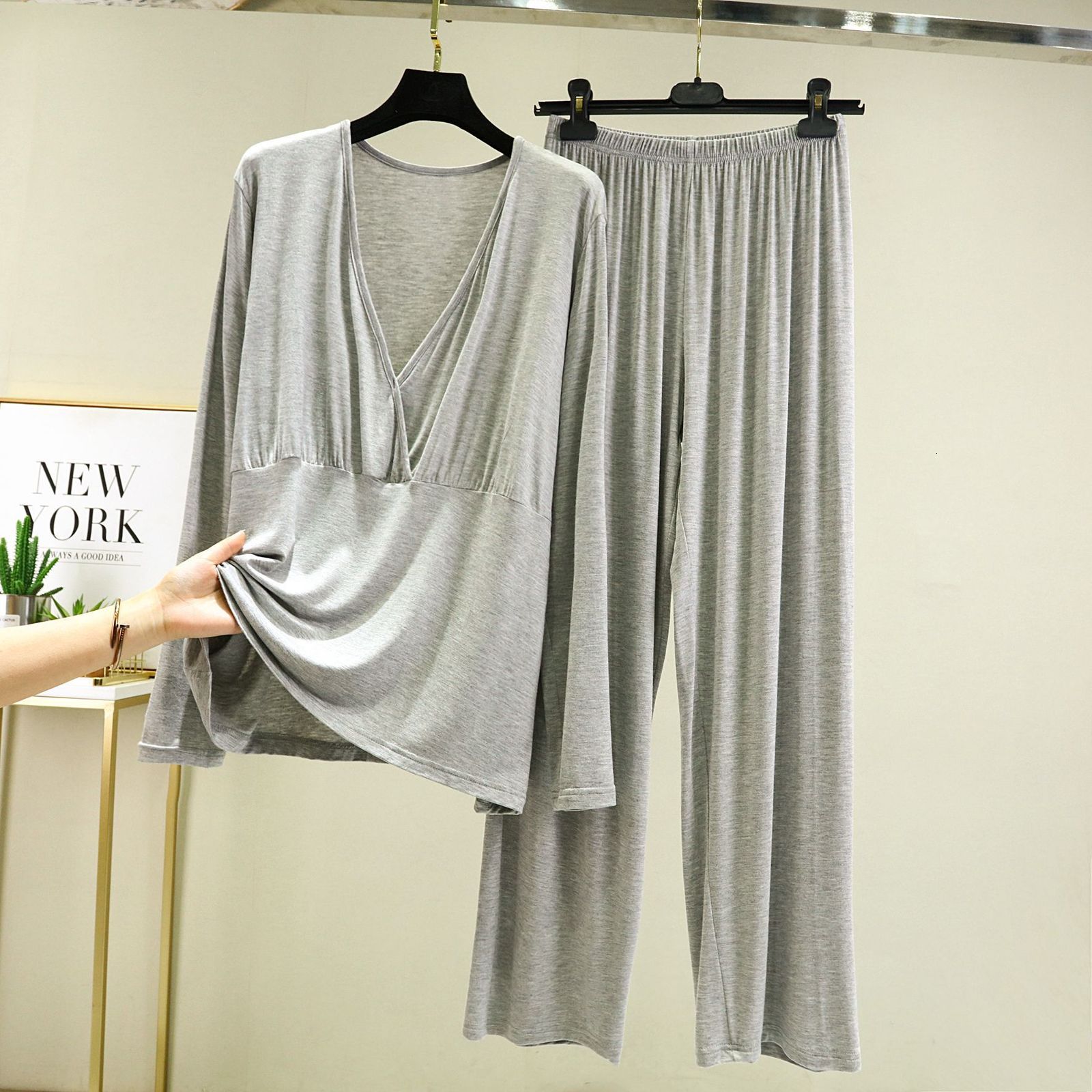 Women's Sleepwear Fdfklak Comfortable Sleepwear Women Loose Elegant V Neck Spring Autumn Pajamas Female Long Sleeve Suit Pijamas De Mujer 230321