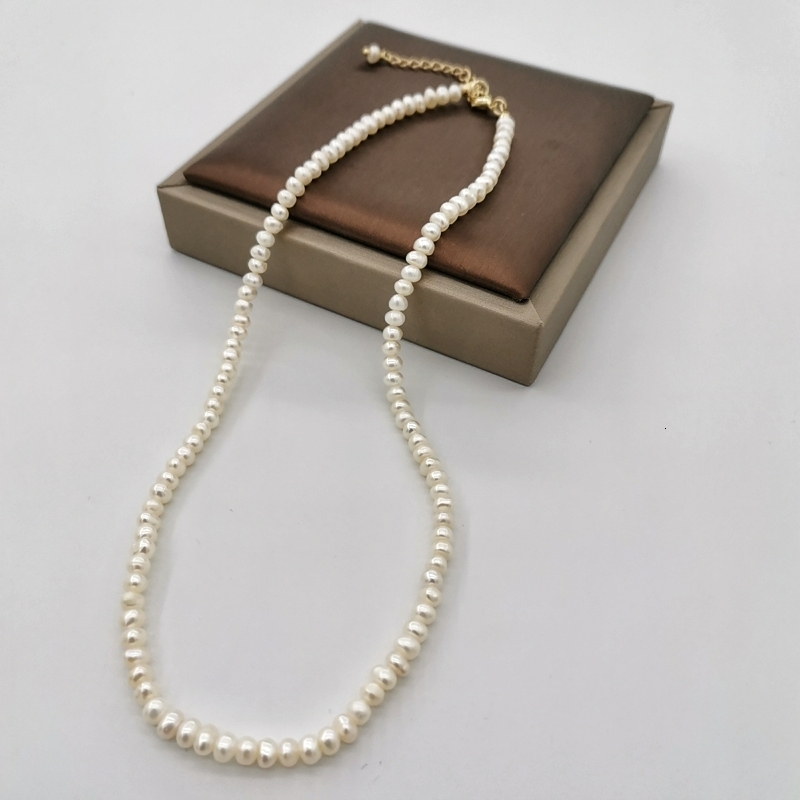 Beaded Necklaces 4mm White Freshwater Pearl Necklace 14K Gold Filled Adjustable Chain Pearls Beaded Exquisite Choker Collier Perles Perlas Women 23032