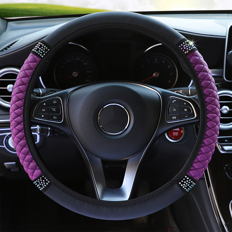 Diamond-Studded Elastic Steering Wheel Cover Four Seasons Universal Car Interior Accessories 37-38cm Leather Embroidered Color