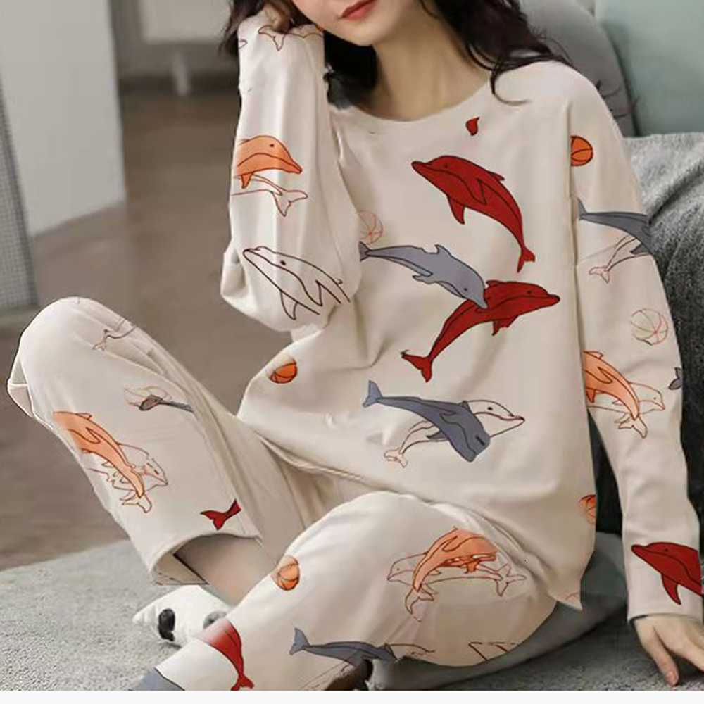 Women's Sleepwear Women's Cotton Pajamas Big Size Sleepwear Sets Woman 2 Pieces Pajamas Spring Autumn Female Couples Loungewear Suit Home Cl