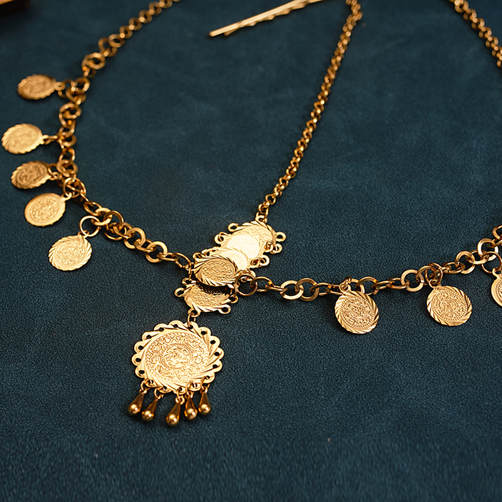 Wedding Hair Jewelry Arabic Coin Head Chain for Women Gold Plated Wedding Hair Accessories Bridal Ethnic Hair Pins and Clips Bijoux De Front Mariage 2