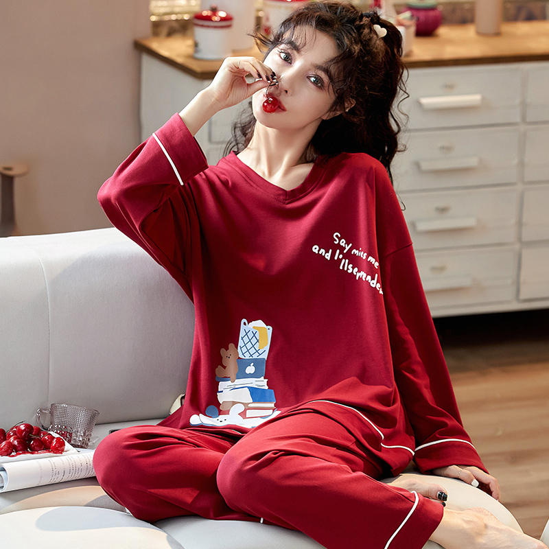 Women's Sleepwear Spring Autumn Women's Sleep Lounge Pajama Long Sleeved Woman Pajama Set Cartoon Pyjamas Cotton Sleepwear M L XL XXL 5XL Fa