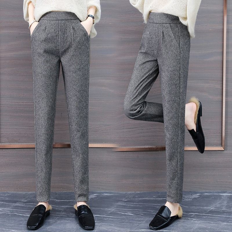 Women's Pants Capris Women Pants Woolen Pants Women's Autumn Winter Herringbone Pattern Tappered Pants Winter Pants Casual Pantalones De Muj