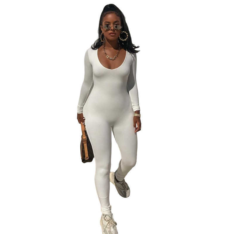 2023 Spring Women's New Low Neck Tight Long Sleeve High Waist Solid Sports Fitness Bodysuit