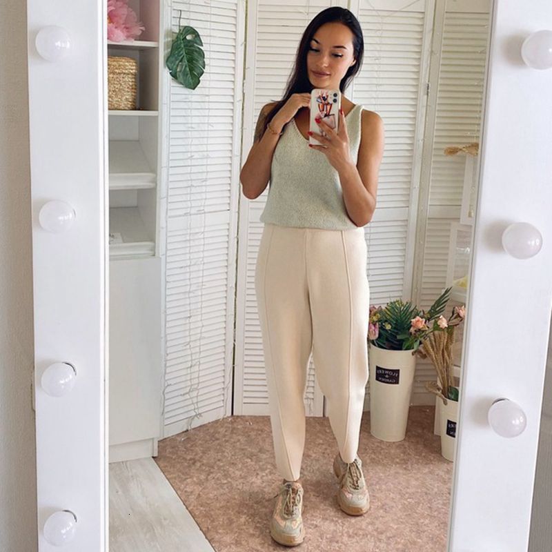 Women's Capris GIGOGOU Knitted Thick Warm Vertival Striped Women Harem Autumn WinterSolid Peg Leg Fly Pants Workwear Carrot Trouser 230321 Z26031