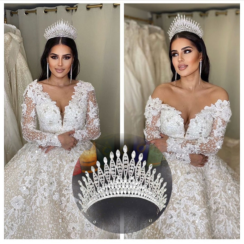 Wedding Hair Jewelry A333 Blue Crystal Queen Diadem Wedding Tiara for Bride Jeweled Pageant Crowns for Women Princess Headpieces Hair Accessories 2303