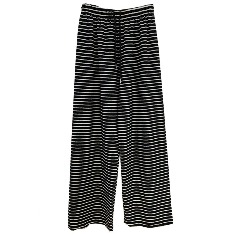 Women's Pants Capris 90% cotton Early spring texture striped straight-leg women's loose drape and slim all-match high waist wide-leg mopping