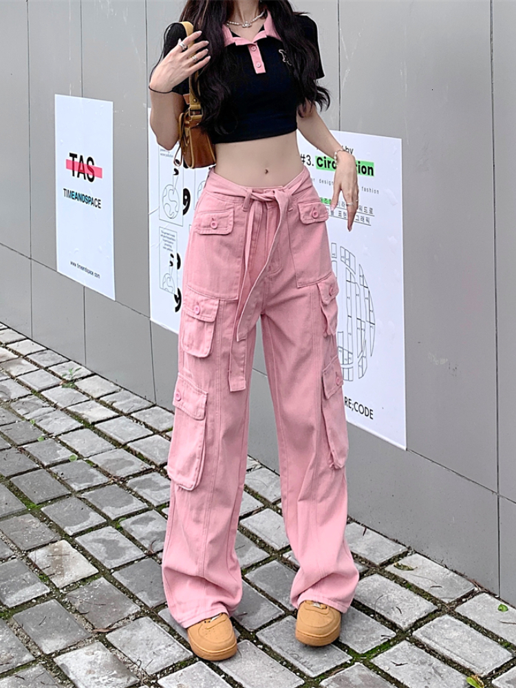 Women's Pants Capris Harajpee Women Retro Jeans Women's High Waist Straight Pants Summer Safari Style Loose Wide Leg Pants Overalls Long Pan