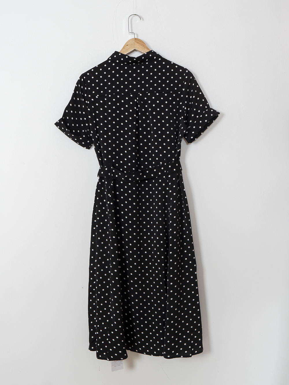 Casual Dresses Rowling Mirror Dot Black Belt Midi Dress Women Turndown Collar Casual Retro Vacation Beach Dress 230321