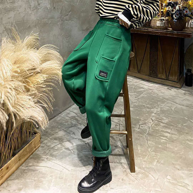 Women's Pants Capris Autumn Winter Arts Style Women Elastic Waist Thicken Warm Harem Pants All-matched Casual Ankle-length Loose Pants V505 23032