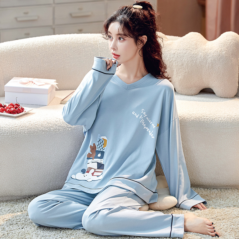 Women's Sleepwear Spring Autumn Women's Sleep Lounge Pajama Long Sleeved Woman Pajama Set Cartoon Pyjamas Cotton Sleepwear M L XL XXL 5XL Fa