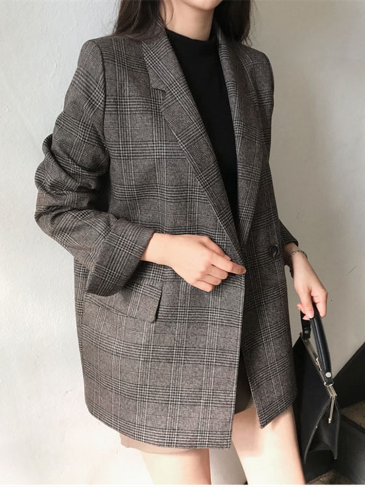 Women's Suits Blazers Spring Women Casual Plaid Elegant Formal Jackets Office Ladies Vintage Business Blazer Femme Fashion Workwear Tops 230321