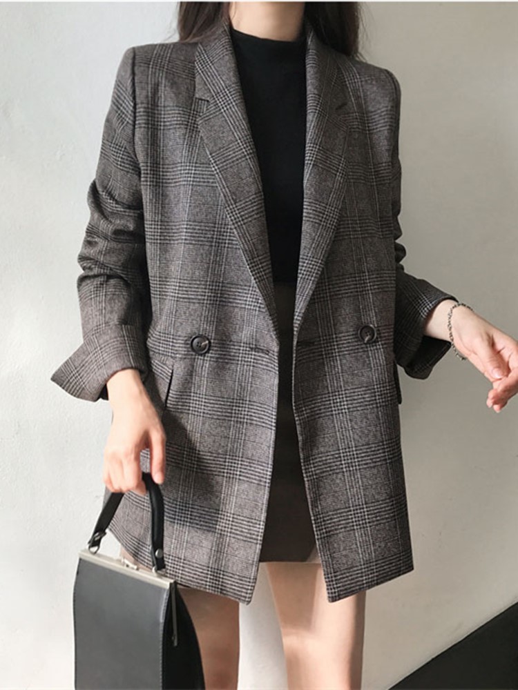 Women's Suits Blazers Spring Women Casual Plaid Elegant Formal Jackets Office Ladies Vintage Business Blazer Femme Fashion Workwear Tops 230321