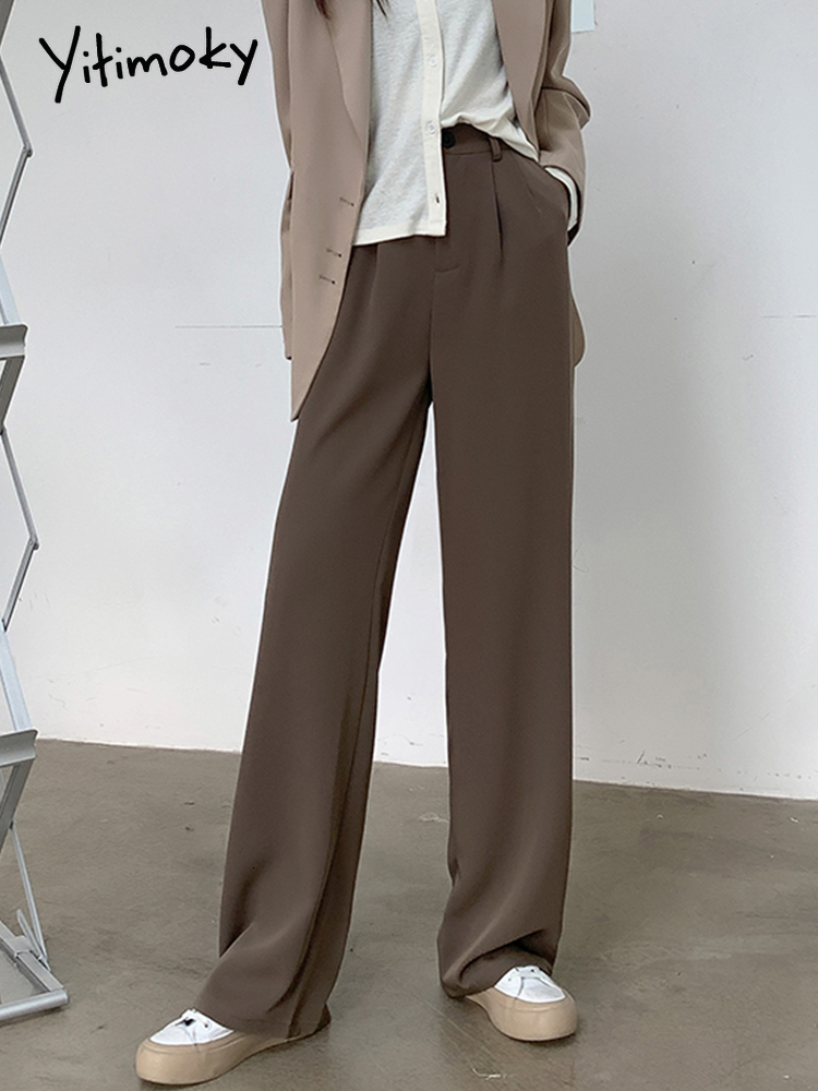 Women's Pants Capris Yitimoky Spring Casual Suit Pants Women Elegant Office Ladies Work Wide Leg Straight Bottoms Sweatpants Women Baggy Korean 2