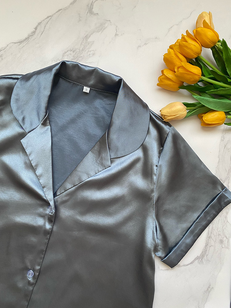 Women's Sleepwear Solid Color Satin Pajamas With Shorts Sleepwear Suit Silk Pyjama For Women Short Sleeve Casual Pajama Sets Women Homewear Sprin