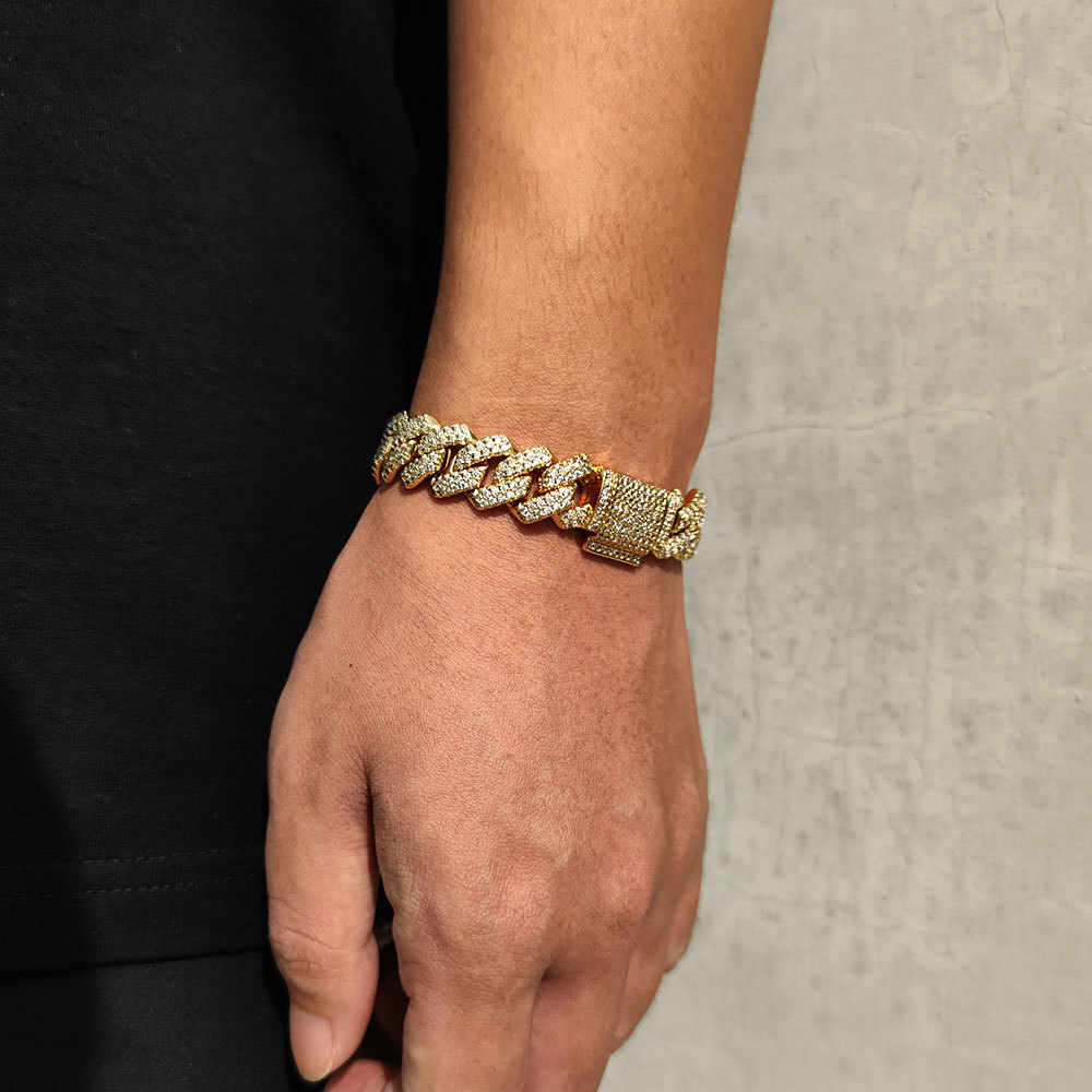 Charm Bracelets 14mm Bling Iced Out Cuban Zirconia Cuban Miami Prong Link For Women Men Hip Hop Street Bracelets Jewelry 230320