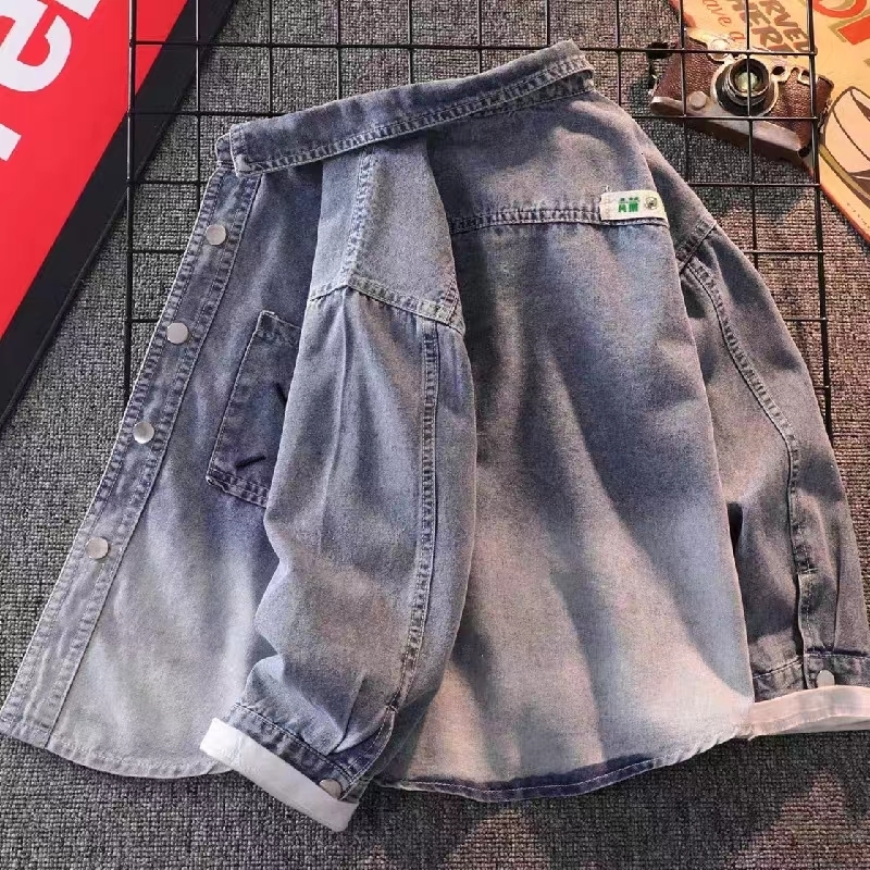 Kids Shirts Casual Denim Shirt for Kids Spring Autumn Turn-down Collar Clothes Teenager Boys Cotton Children Jean Coat 5 6 7 8 9 10Y Blouse 230321