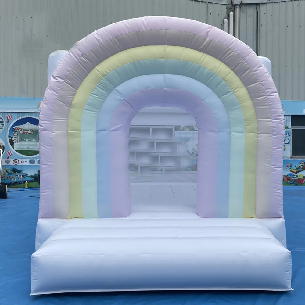 New kids Rainbow bouncy Castle Inflatable White Bounce House Soft Play Jumping Castles bouncer House For Party Commercial use with blower free ship