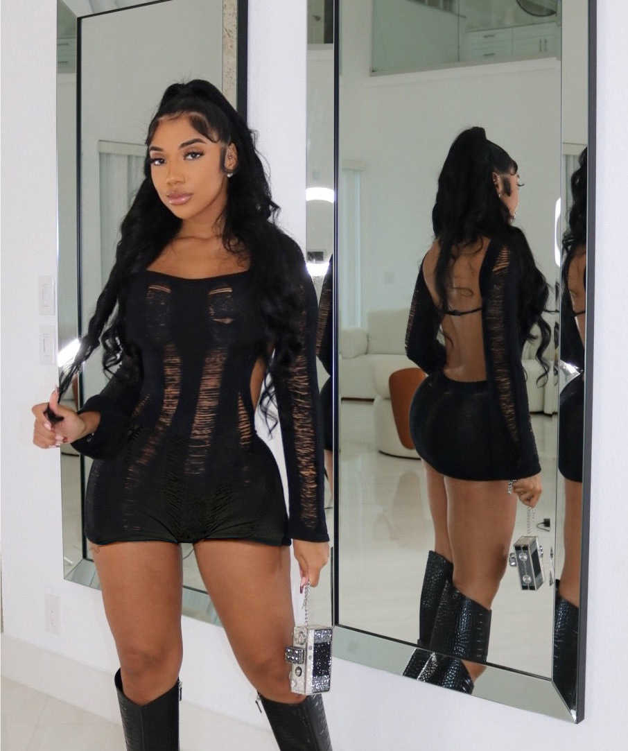 2023 Womens jumpsuits amp rompers New Sexy One-shoulder Hollow Hole Open Back Knitted Wrapped Hip Slim Bodysuit