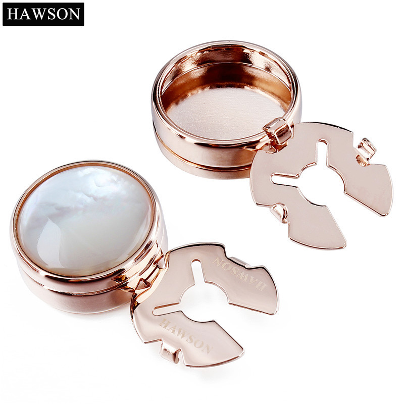 Cuff Links HAWSON Rose Gold Color Button Cover Mother Pearl for Mens Clothing Accessory 230320