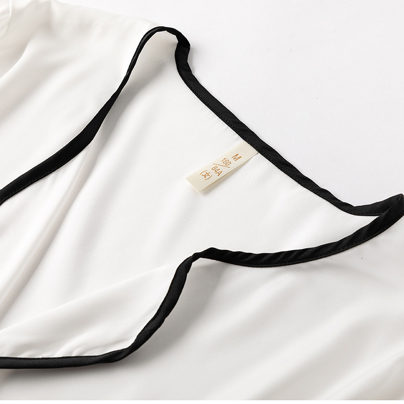 Women's Sleepwear Pajamas Women Sleepwear Spring Summer Thin Ice Silk Satin Loungewear Trouser Suits Solid White Black Edge Long Sleeve Home Wear