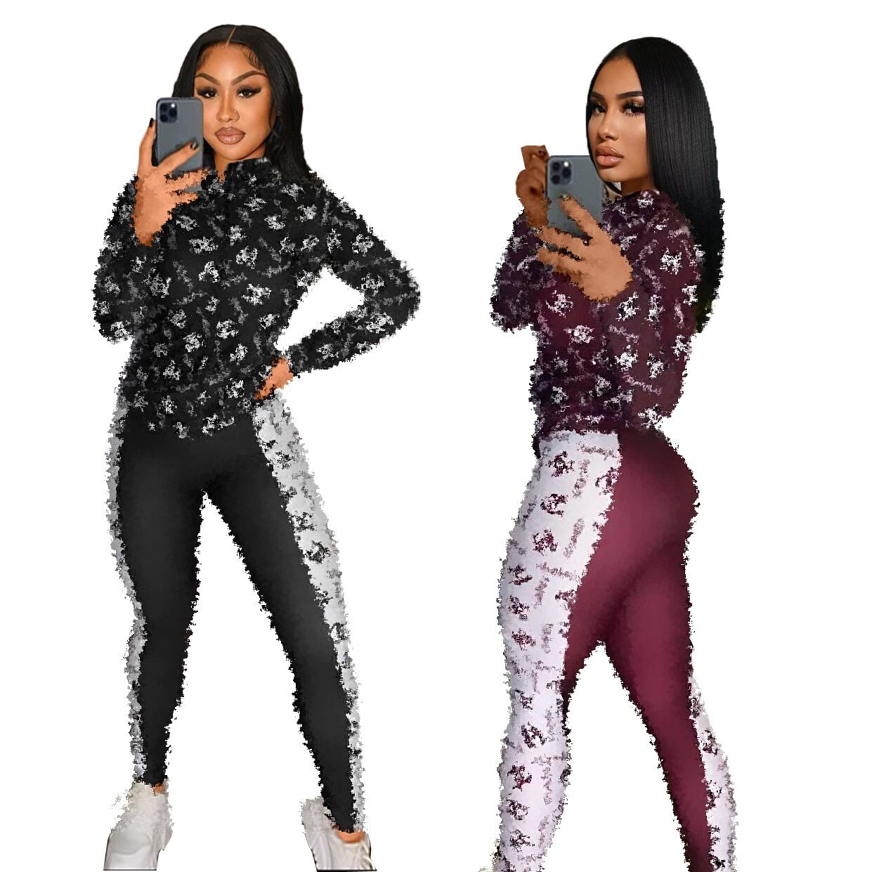 Women's Two Piece Sets casual fashion temperament color blocking printing high-quality zipper set, Black
Women's Two Piece Sets casual fashion temperament color blocking printing high-quality zipper set, Black