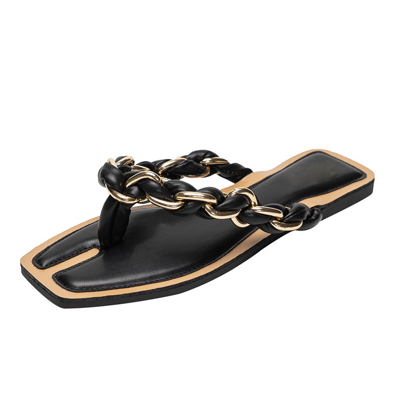 Flip flops Fashion Chain Slides Outwear Beach Flat Bottom Sandals Women's Shoes Large