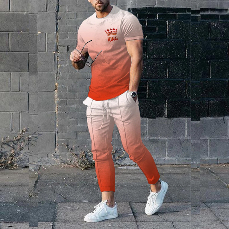 Men's Tracksuits Men tshirt Sets Tracksuit 3D printed 2 Piece Outfits of Sportswear Short Sleeve Streetwear Fashion T-shirt Long Pants Set 230322