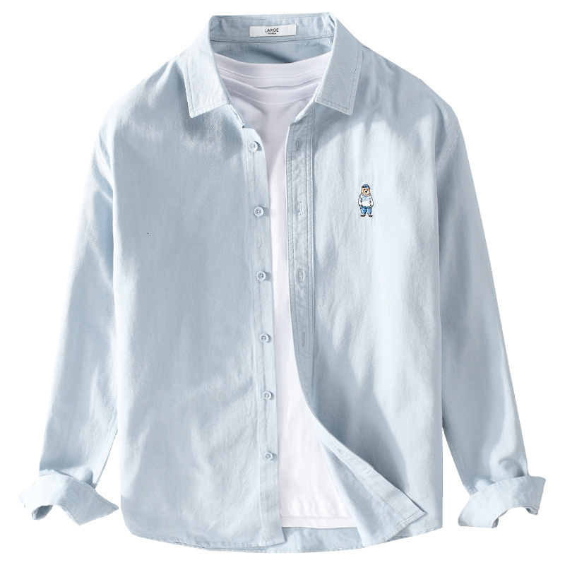 Men's Casual Shirts Long Sleeve Bear Embroidered Casual Cotton Shirts For Men Trend Comfortable Top Clothes Camisas De Hombre Chemise 230322