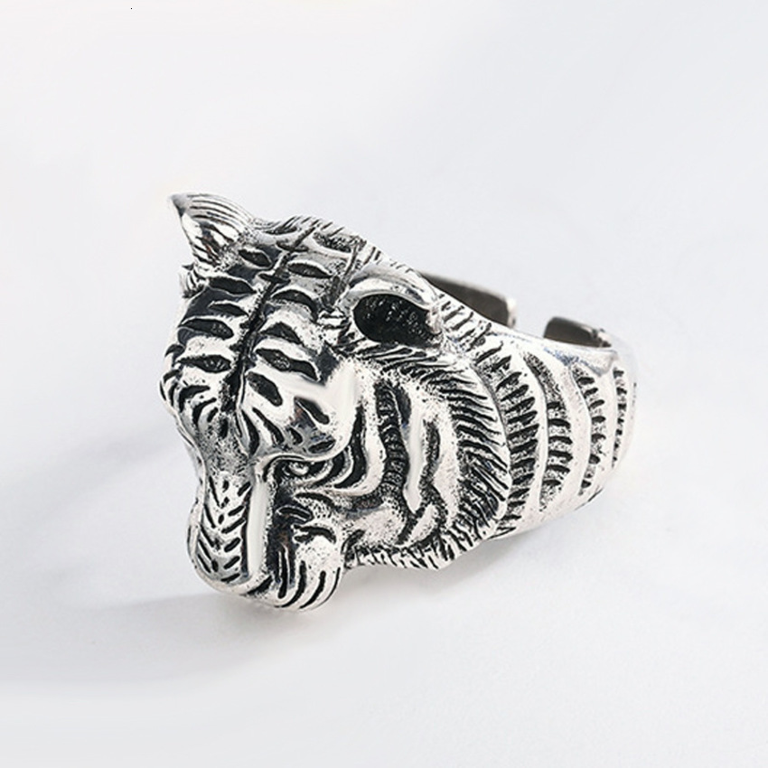 Wedding Rings Fashion Retro Tiger Head Animal Thai Silver Men Party Rings Original Jewelry For Man Birthday Gifts No Fade