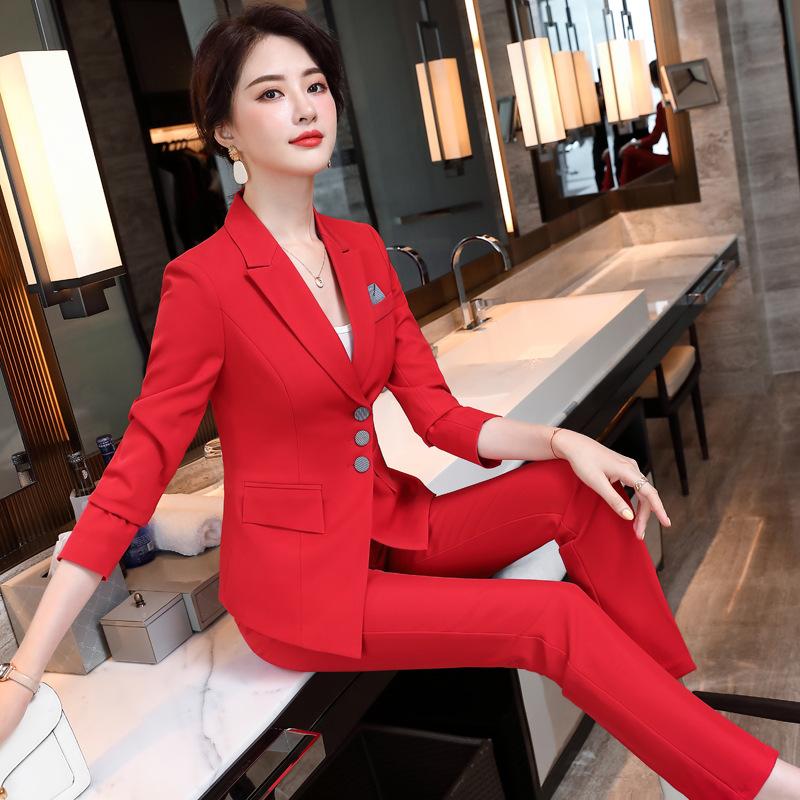 Two Piece Dress Three Button Long Sleeve Solid Color Womens Suits Work Uniforms El Manager Outfit Counter Clerk Formal Wear SetTwo