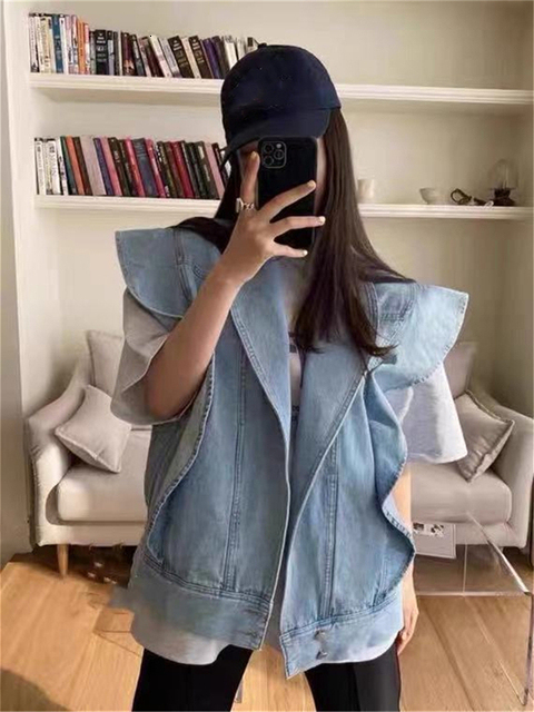 Women's Vests Colorfaith Sleeveless Tank Top Pocket Street Clothing Large Spring/Summer Women's Denim Jeans Jacket Top JKV8973 230408