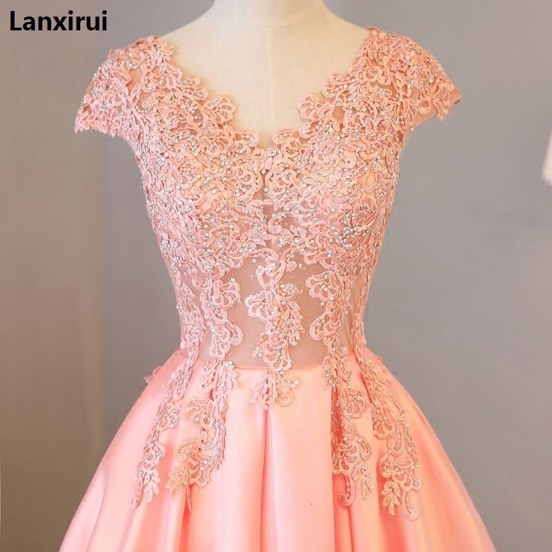 Party Dresses Pink Lace party Dresses V Neck Appliques Elegant Dress for eveningParty robe demoiselle d'honneur pour femme 230322