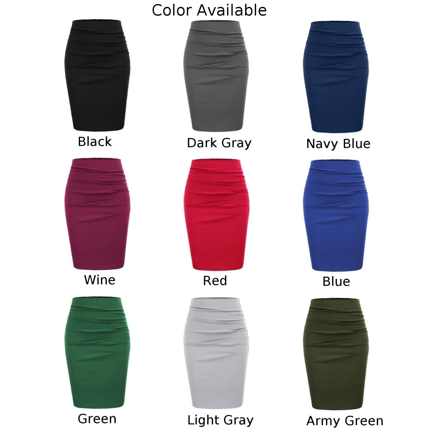 Skirts Ladies Vintage Solid Ruched Front Hips-wrapped Bodycon Pencil Skirt Work Leisure 230322
