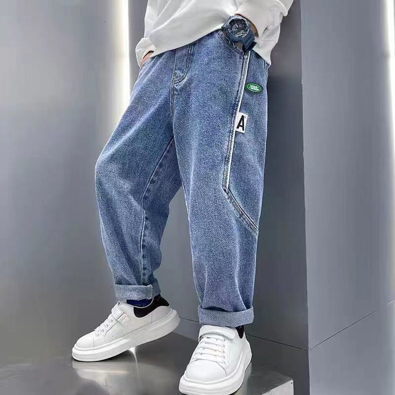 Jeans Boys Spring and autumn denim trousers 4-12 years old youth fashion street style casual loose children's trousers boys 230322