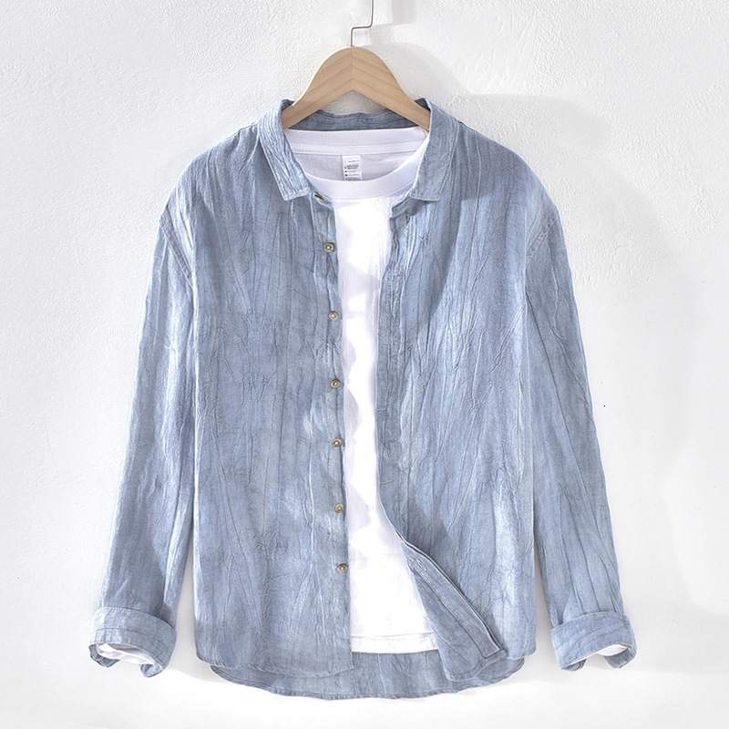 Men's Casual Shirts Men Spring Autumn High Quality Healthy 100% Linen Shirts Vintage Wrinkled Soft Breathable Slim Fit Tops Business Casual Shirt