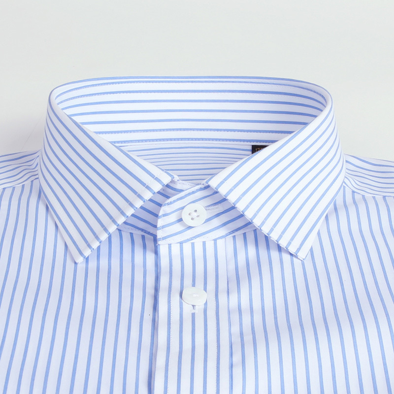 Men's Casual Shirts Men's Classic-collar Non-iron Pinpoint Stripe Dress Shirt Pocketless Comfortable Cotton Standard-fit Long Sleeve Office 