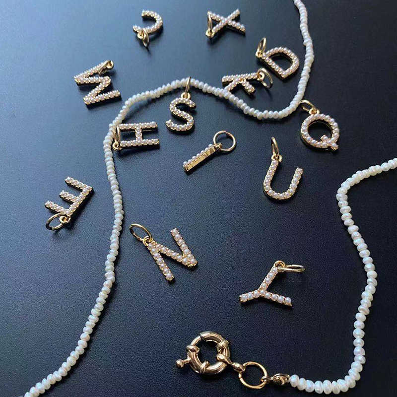 Pendant Necklaces Tiny Irregular Natural Freshwater Pearl Beads Strand Choker Necklace Round Spring Clasp Sailor Buckle And 26 Letter Charms Penda Z03