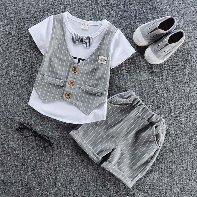 Clothing Sets BibiCola Baby Clothes Summer Boys Fashion Tie Tshirts stripe Short 2pcs Suit Children For Bebe 230322