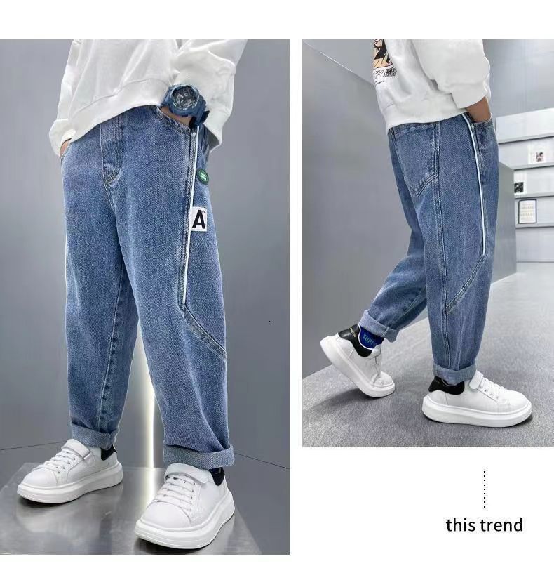 Jeans Boys Spring and autumn denim trousers 4-12 years old youth fashion street style casual loose children's trousers boys 230322