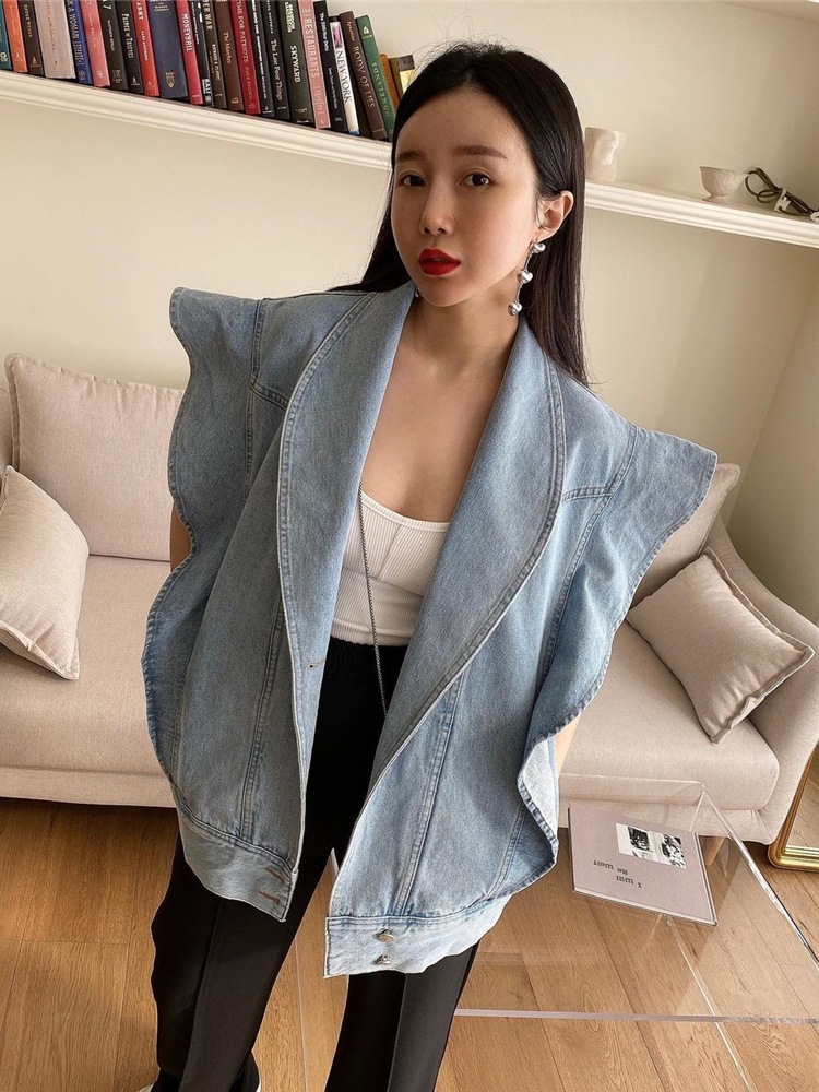 Women's Vests Colorfaith Sleeveless Tank Top Pocket Street Clothing Large Spring/Summer Women's Denim Jeans Jacket Top JKV8973 230408