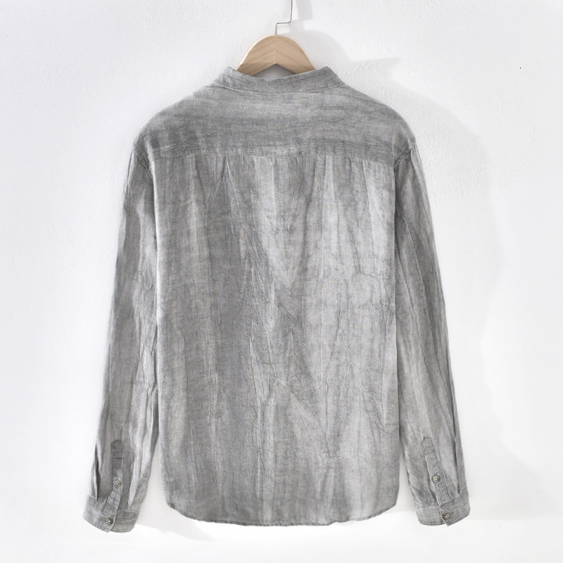 Men's Casual Shirts Men Spring Autumn High Quality Healthy 100% Linen Shirts Vintage Wrinkled Soft Breathable Slim Fit Tops Business Casual Shirt