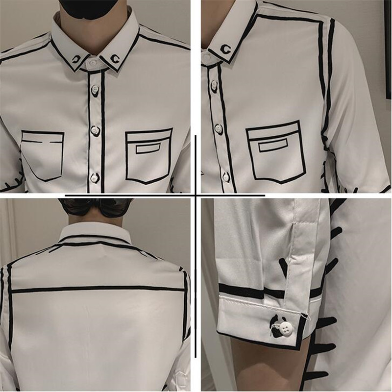 Men's Casual Shirts Fashion Graffiti Slim Fit Shirts Summer Men Half Sleeve Dress Streetwear / Fashion Striped Print Men Shirt Social Clothes 230