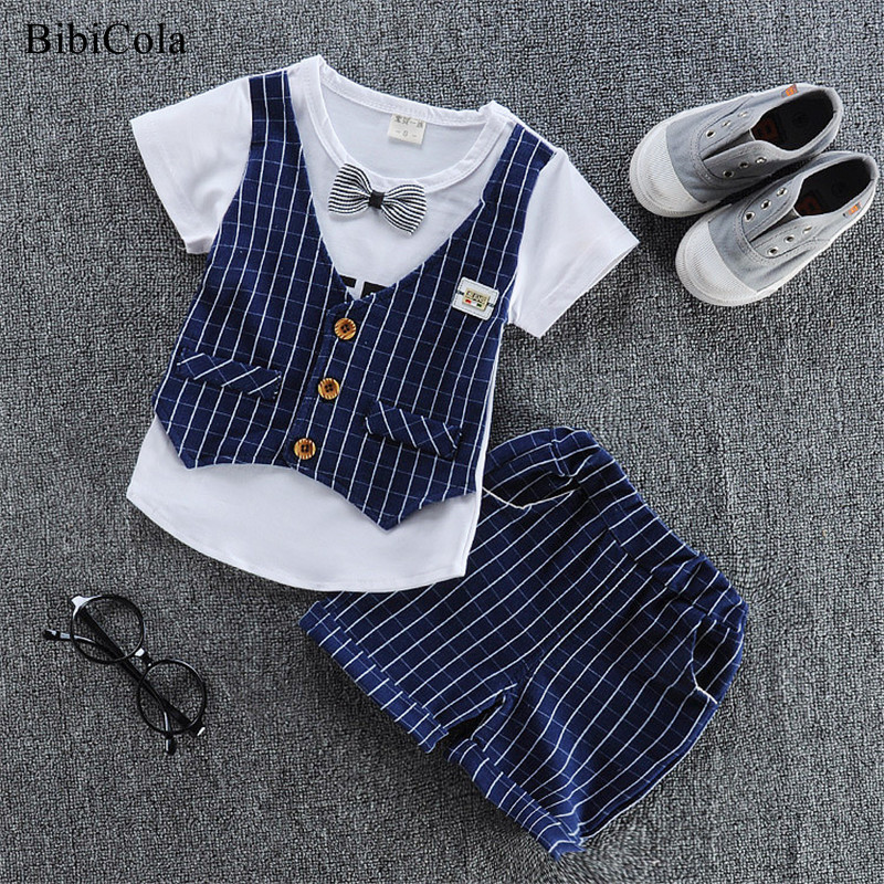 Clothing Sets BibiCola Baby Clothes Summer Boys Fashion Tie Tshirts stripe Short 2pcs Suit Children For Bebe 230322
