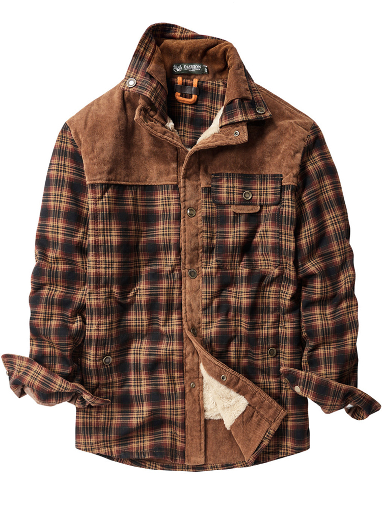 Mens Casual Shirts Winter Shirt Men Thick Warm Fleece Shirts for Men Plaid Cotton Double Collar Single Breasted Corduroy Plush Lamb Wool Camisa 230322