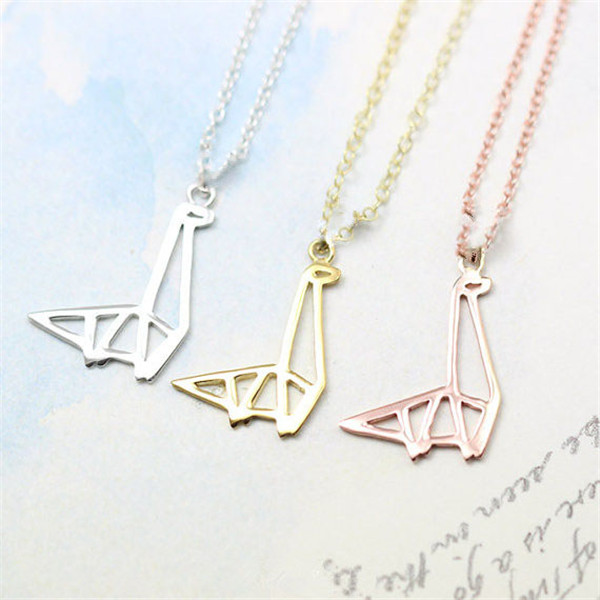 30PCS Gold Silver Simple Origami Dinosaur Necklace Cute Paper Dinosaur Necklace Modern Minimalist Animal Pendant Necklaces