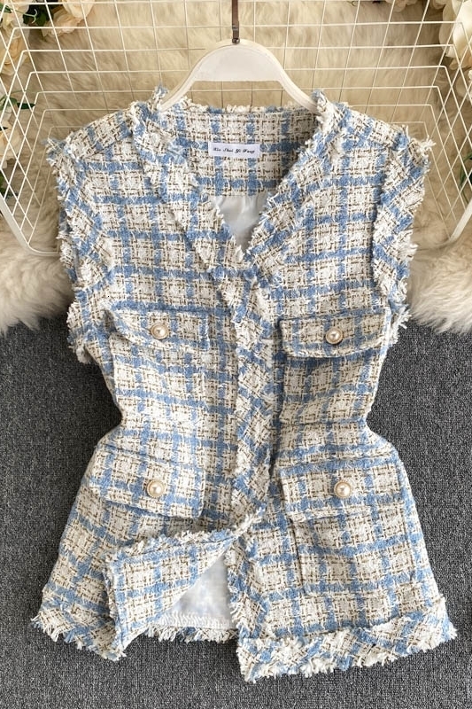 Women's Vests ladies' temperament fragrant and fragrant tweed jacket ladies retro tooling big pockets short waistcoat vest 230322