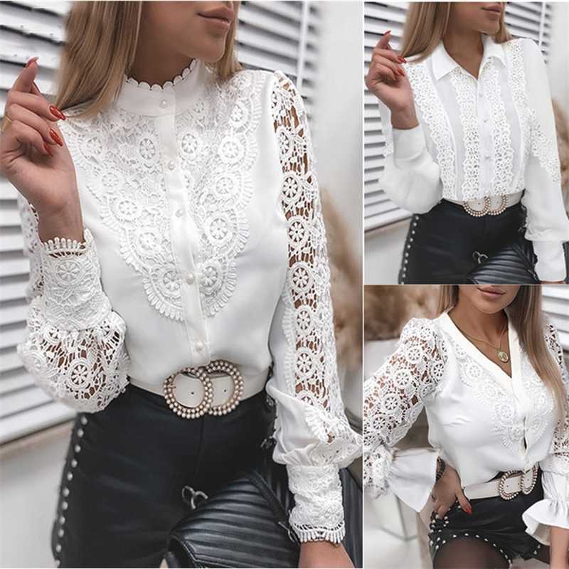 2023 New Womens Designer Shirt Spring And Autumn Fashion Lace Shirts Long Sleeve V-neck Hollowed Out Tops
