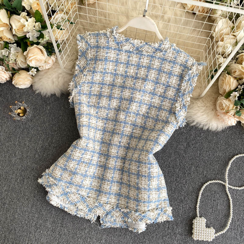 Women's Vests ladies' temperament fragrant and fragrant tweed jacket ladies retro tooling big pockets short waistcoat vest 230322