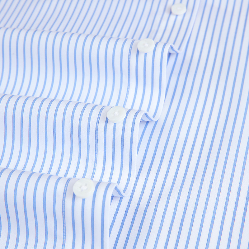 Men's Casual Shirts Men's Classic-collar Non-iron Pinpoint Stripe Dress Shirt Pocketless Comfortable Cotton Standard-fit Long Sleeve Office 
